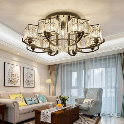Luxury LED Chandelier - Retro Crystal Style Design with Black Iron Finish