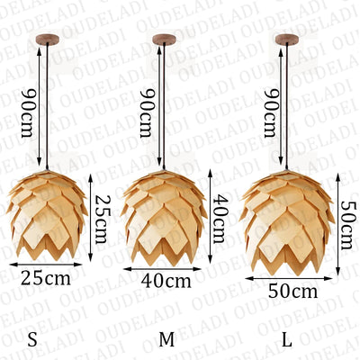 Modern Art Oak Pine Cone E27 Pendant Light – Handmade Smart Puzzle Design for Restaurant, Bedroom, and Café