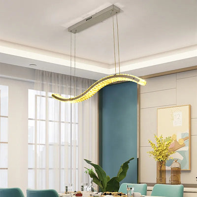 Modern Crystal Chandelier Stainless Steel - Gold Silver Long Strip Combination Hanging Lamp for Kitchen Island, Dining Room
