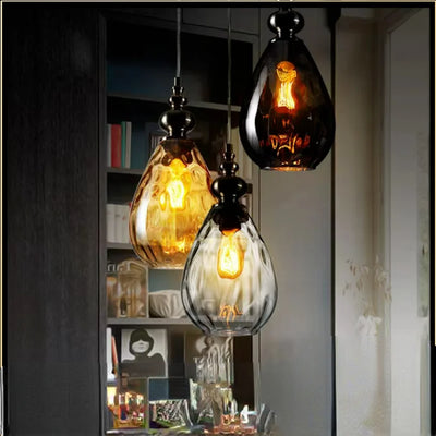 Modern Glass Pendant Light - Vintage Wood Accent for Kitchen Island and Loft Decoration