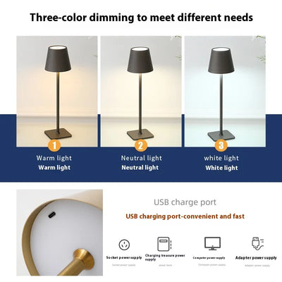 Rechargeable 3-Color LED Desk Lamp – Stepless Dimming & Portable