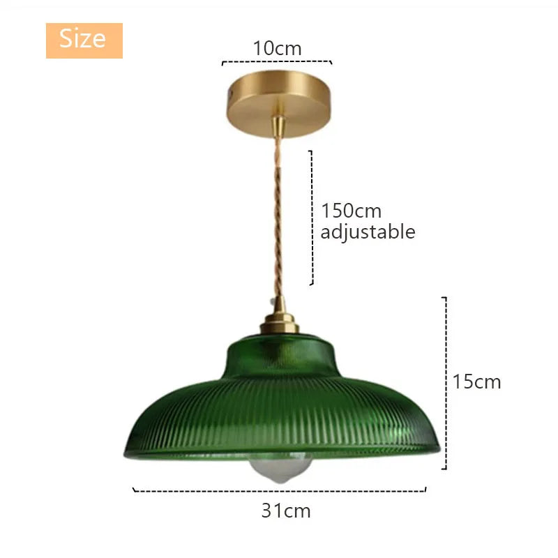 LED Vintage Green Glass Pendant Light – Classic Hanging Lamp for Living Room, Bedroom, and Dining Room