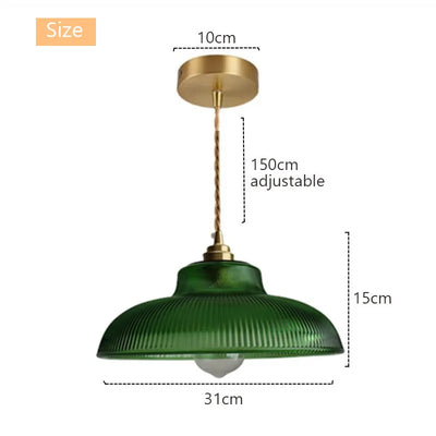 LED Vintage Green Glass Pendant Light – Classic Hanging Lamp for Living Room, Bedroom, and Dining Room