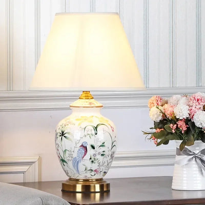 Modern Minimalist Ceramic Table Lamp - Flower Bird Bedside LED Desk Light for Bedroom Study Reading Night Lamps Indoor Home Decor