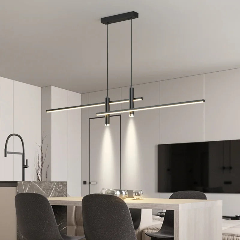 Modern Black Gold Minimalist LED Pendant Lamp for Dining Table - Stylish Chandelier for Kitchen and Dining Room Decor