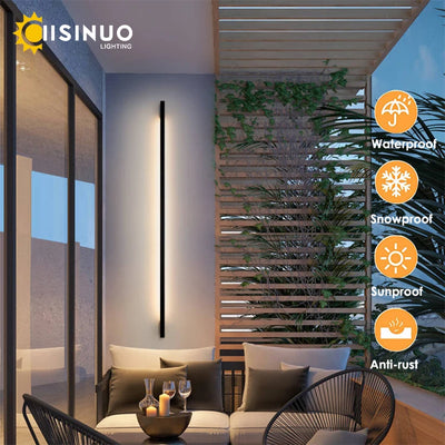 Minimalist Long Strip Outdoor Wall Lamp - Modern Black Sconce for Garden and Porch Lighting
