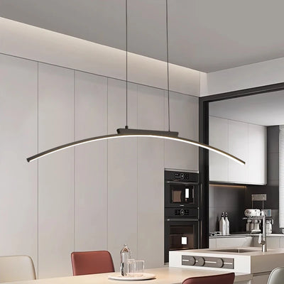 Modern Contemporary LED Dining Room Pendant Light | Sleek Arc Hanging Lamp, Adjustable Brightness