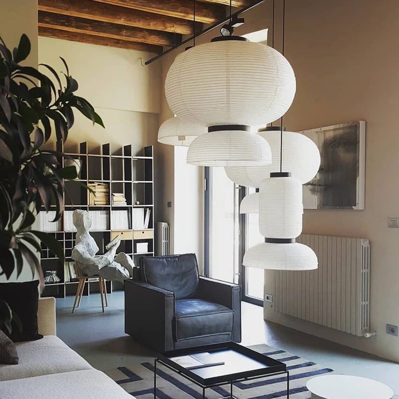 Wabi-Sabi Rice Paper Pendant Lamps - Japan Style LED Hanging Light for Living Room Ceiling Decor