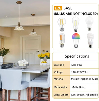 Vintage Glass Pendant Lamp - Elegant Brass Chandelier for Versatile Room Decor"