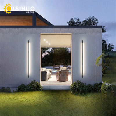 Minimalist Long Strip Outdoor Wall Lamp - Modern Black Sconce for Garden and Porch Lighting