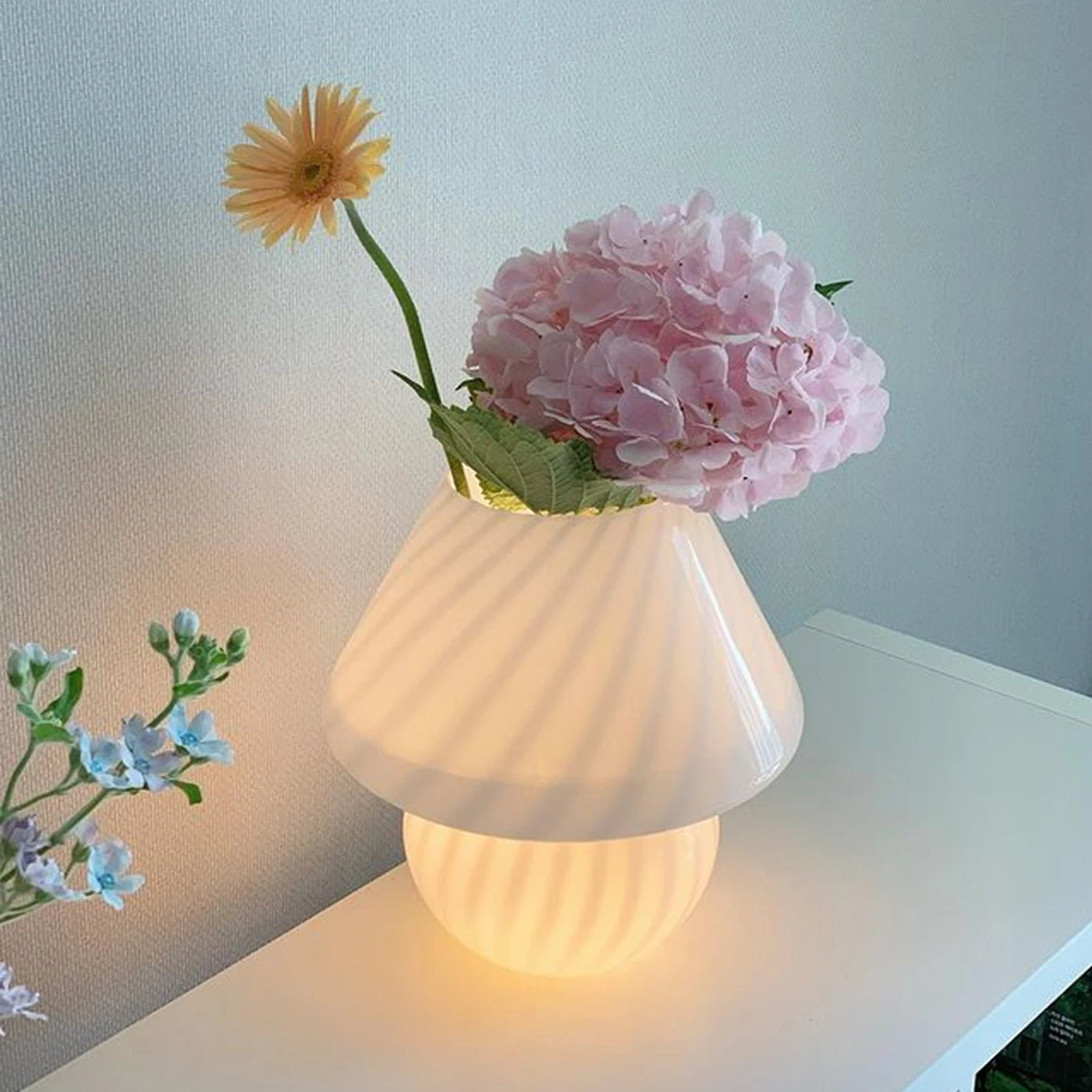 Murano Glass Desk Lamp Glass Table Bedside Lamps Vintage Striped Small Mushroom Decor Ambient Light Bedroom Living Room