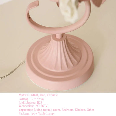 Romantic European-style Pink Rose Table Lamp – LED Bedside Night Light for Bedroom, Princess and Children’s Room