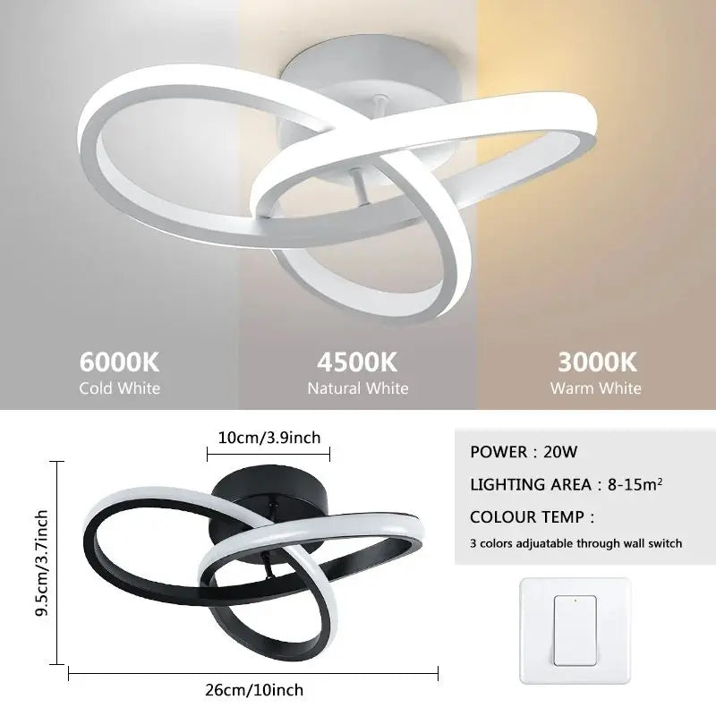 Household LED Ceiling Lamp Chandelier - Modern Style Bedroom Light with Three Colors - Surface Installation 220V Dining Room Lamp