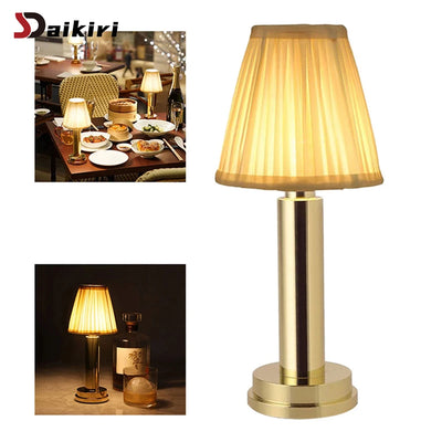 LED Fabric Table Lamp – Three-Position Dimmable, Rechargeable Wireless Decorative Lamp for Restaurant & Hotel Atmosphere