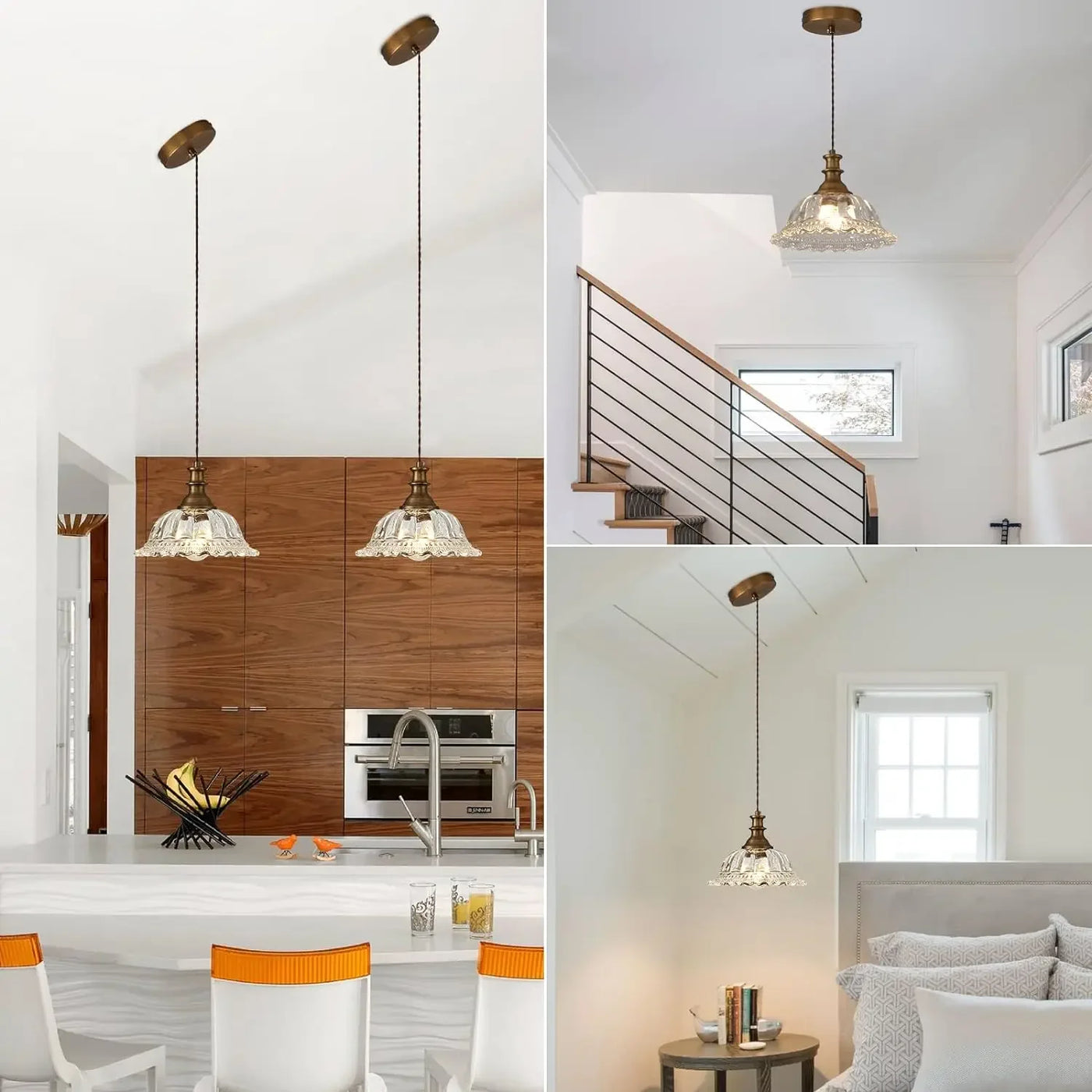 Vintage Glass Pendant Lamp - Elegant Brass Chandelier for Versatile Room Decor"