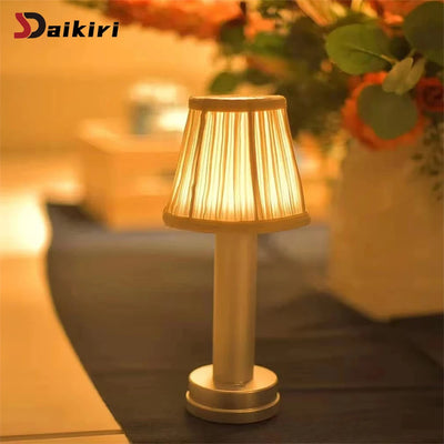 LED Fabric Table Lamp – Three-Position Dimmable, Rechargeable Wireless Decorative Lamp for Restaurant & Hotel Atmosphere