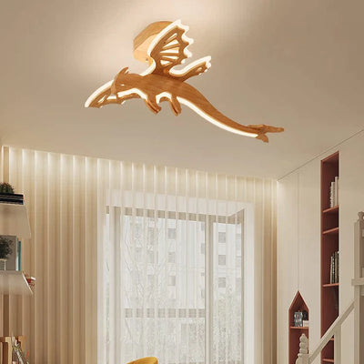 Creative Dinosaur Chandelier Lamps - Wooden Ceiling Hanging Light for Children's Room