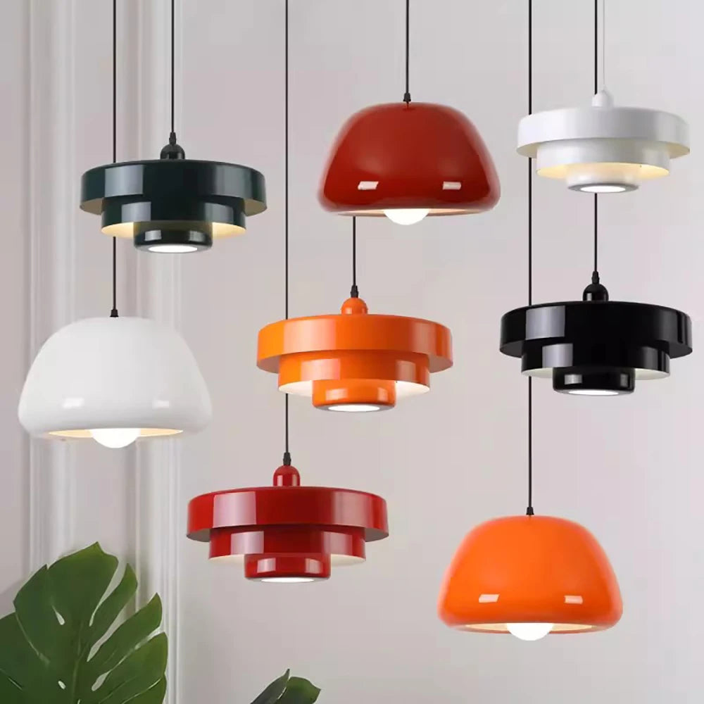 Modern Nordic LED Macaron Pendant Light | Carbon Steel & Aluminum, White, Dark Green, Orange | Stylish Illuminations for Restaurant, Living Room & Hotel Spaces