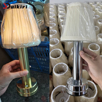 LED Fabric Table Lamp – Three-Position Dimmable, Rechargeable Wireless Decorative Lamp for Restaurant & Hotel Atmosphere