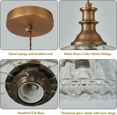 Vintage Glass Pendant Lamp - Elegant Brass Chandelier for Versatile Room Decor"