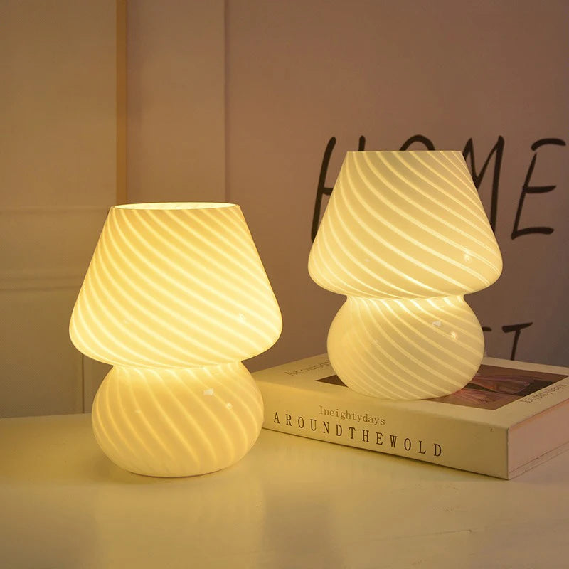 Murano Glass Desk Lamp Glass Table Bedside Lamps Vintage Striped Small Mushroom Decor Ambient Light Bedroom Living Room