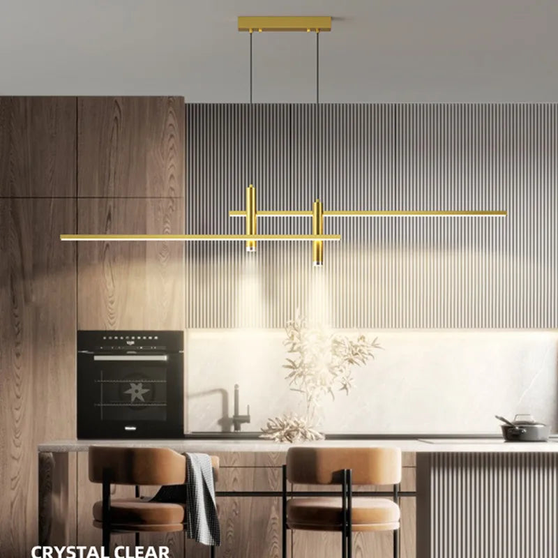 Modern Black Gold Minimalist LED Pendant Lamp for Dining Table - Stylish Chandelier for Kitchen and Dining Room Decor