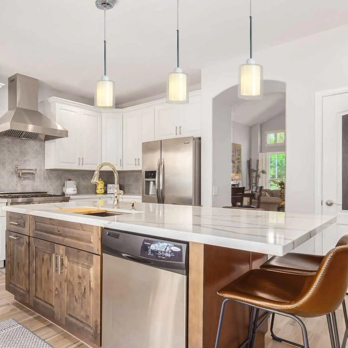 Glass Pendant Light – Modern Pendant Lighting for Kitchen Island, Farmhouse Mini Pendant Lamp