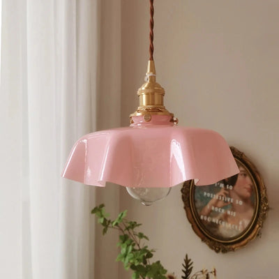 French Cream Brass Pendant Lighting – Retro Glass Pendant Light for Restaurant, Bay Window, Balcony, and Bedroom
