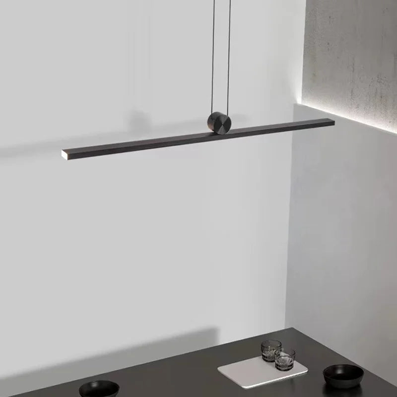 Modern Long Strip LED Pendant Lamp – Minimalist Black Hanging Light for Dining Table, Bar, and Home Decor
