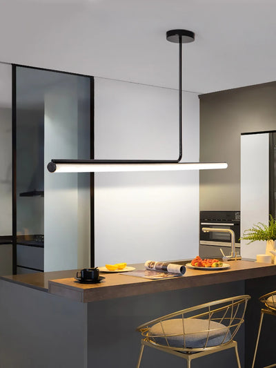 Modern Dimmable Black Long Tube LED Chandelier for Dining Table - Minimalist Pendant Lights for Kitchen Decor