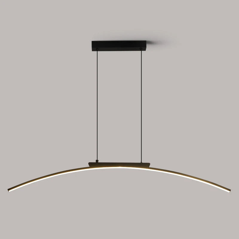 Modern Contemporary LED Dining Room Pendant Light | Sleek Arc Hanging Lamp, Adjustable Brightness