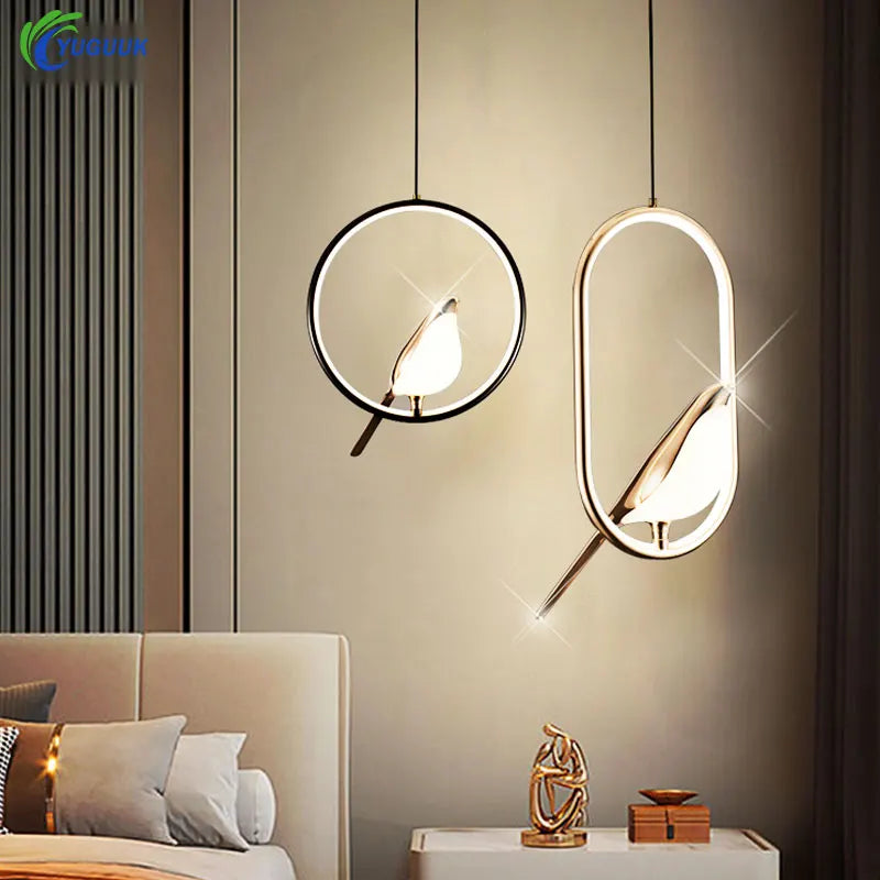 Nordic Magpie LED Pendant Light – Luxury Postmodern Hanging Lamp for Bedroom and Study