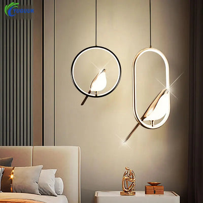 Nordic Magpie LED Pendant Light – Luxury Postmodern Hanging Lamp for Bedroom and Study