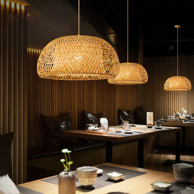 Hand-Knitted Chinese Style Bamboo Pendant Lamp - Decorative Lighting for Restaurant, Bedroom, and Study