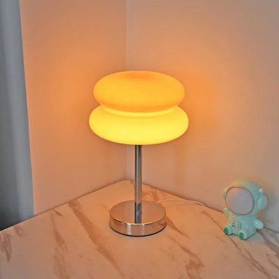 Glass Hamburger Lamp - Vintage LED Table Light with Tricolor Bulb for Bedroom, Living Room & Hotel Decor