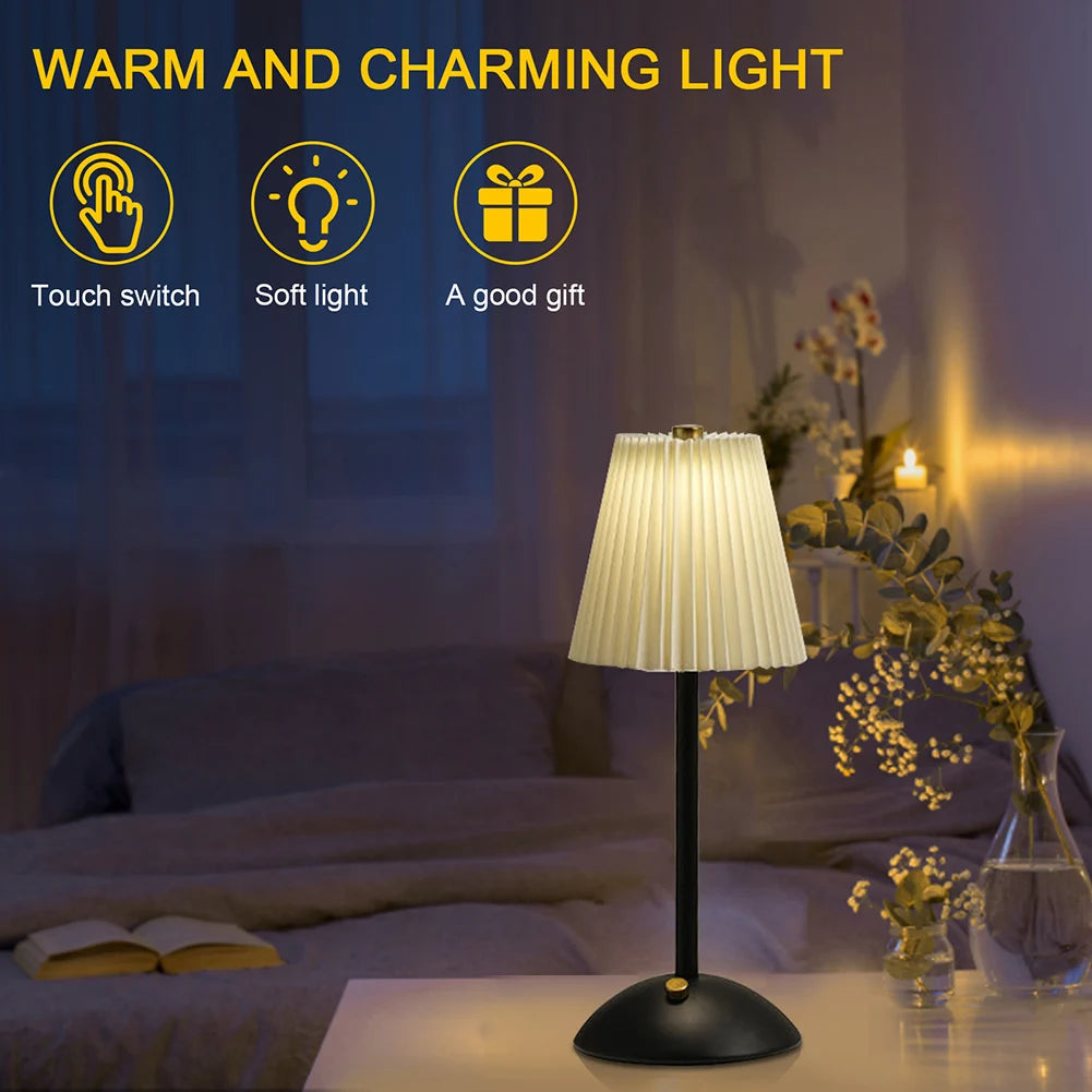 Rechargeable LED Desk Lamp with Metal Base, 3-Color Dimmable for Bedroom & Living Room
