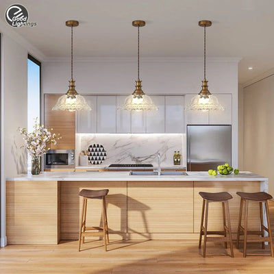 Vintage Glass Pendant Lamp - Elegant Brass Chandelier for Versatile Room Decor"