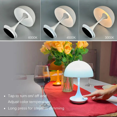 Mushroom 3-Color Dimming Rechargeable LED Table Lamp | Modern Night Light for Hotel and Home Decor