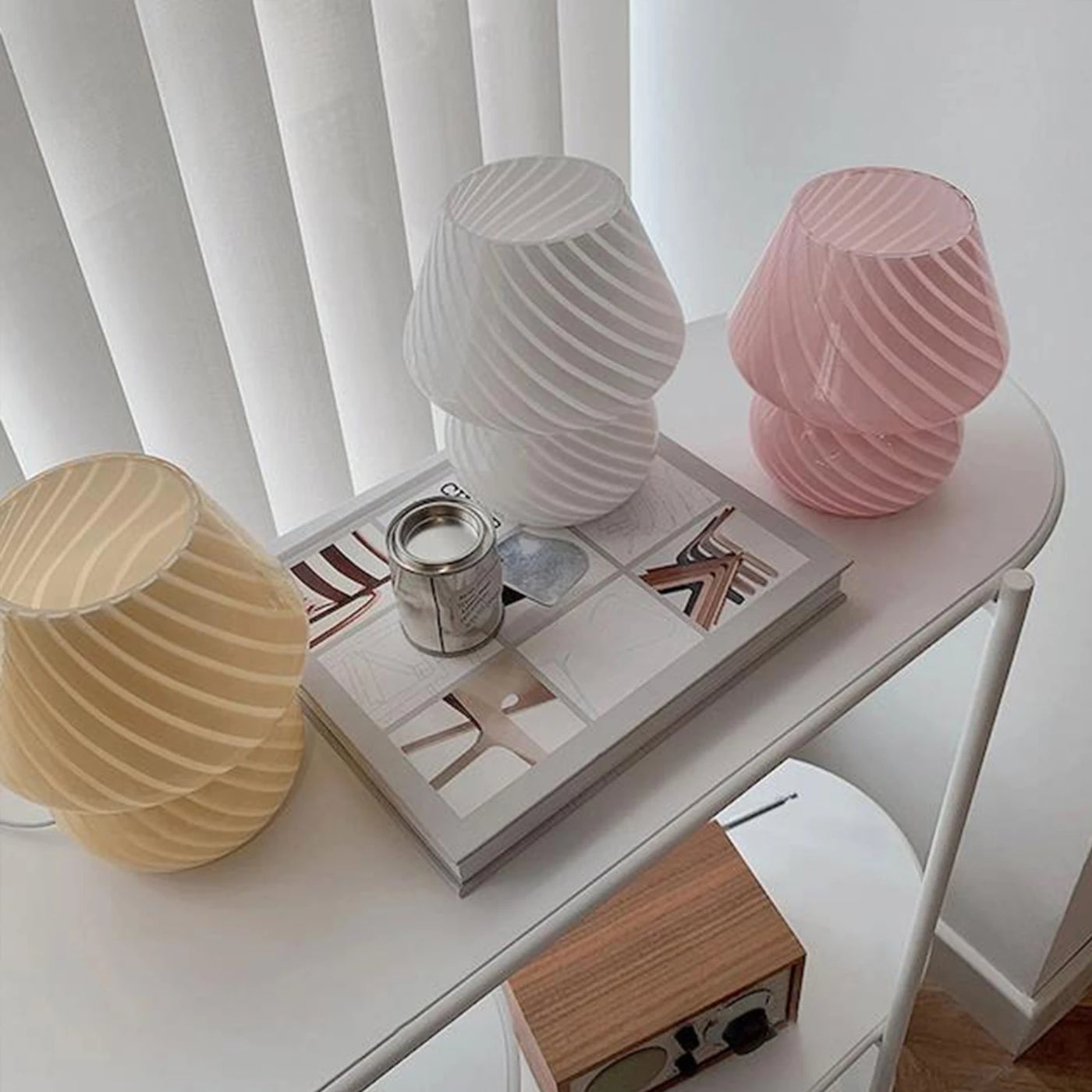 Murano Glass Desk Lamp Glass Table Bedside Lamps Vintage Striped Small Mushroom Decor Ambient Light Bedroom Living Room