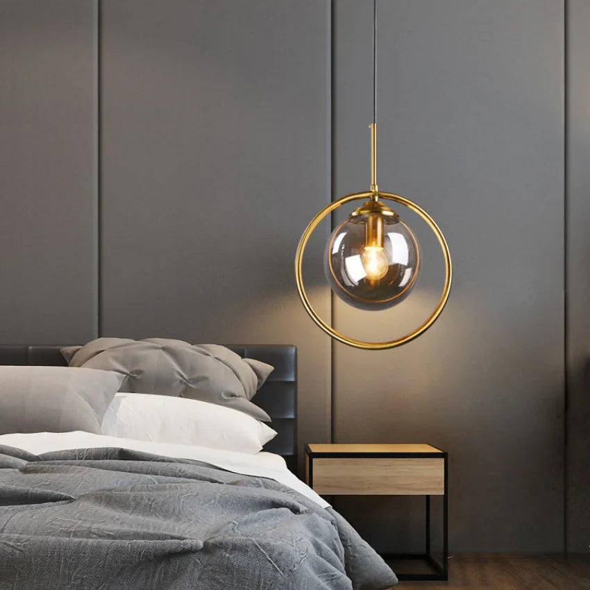 Modern Glass Pendant Lights for Bedroom Bedside Bathroom Hanging Lamp Ceiling Chandeliers Hotel Restaurant Decoration Ring