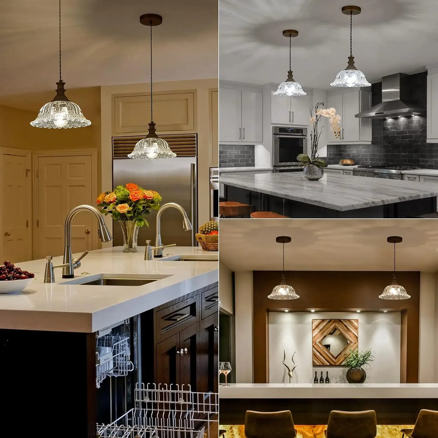 Vintage Glass Pendant Lamp - Elegant Brass Chandelier for Versatile Room Decor"
