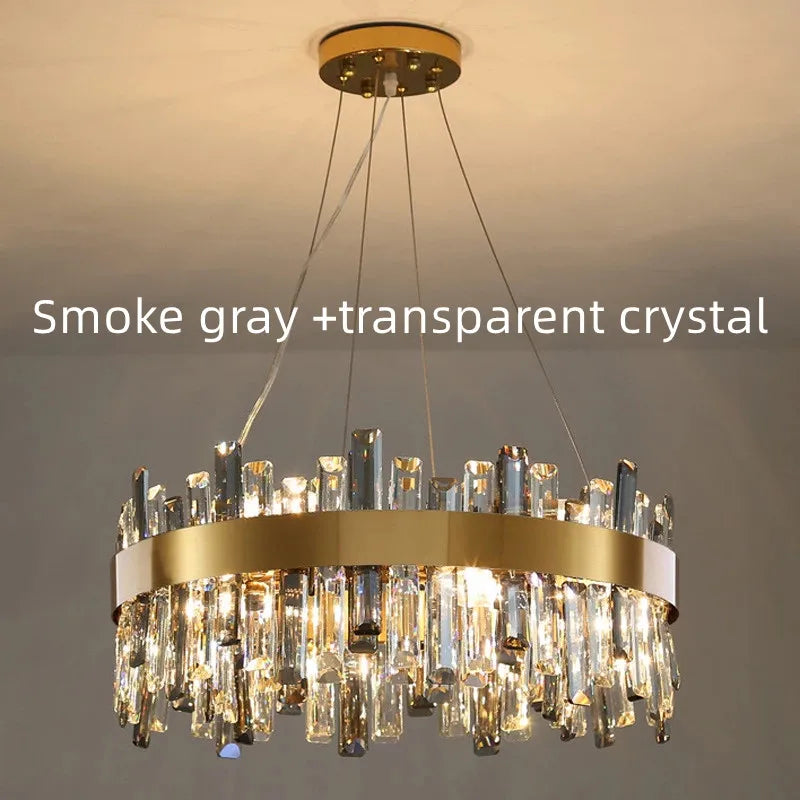 Modern Smoke Grey Crystal Chandelier - Luxury LED Hanging Lamp for Dining Table, Living Room, Bedroom
