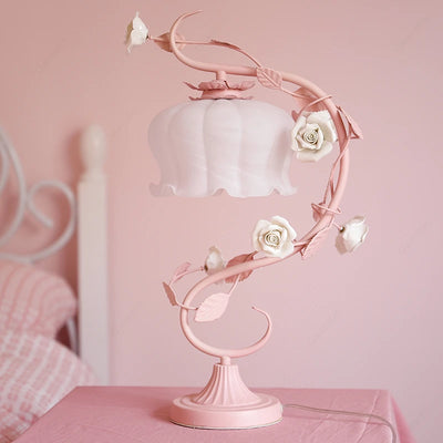 Romantic European-style Pink Rose Table Lamp – LED Bedside Night Light for Bedroom, Princess and Children’s Room
