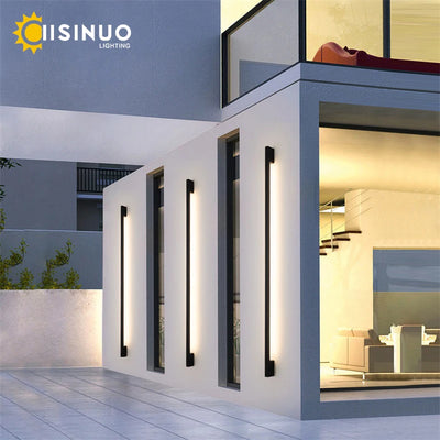 Minimalist Long Strip Outdoor Wall Lamp - Modern Black Sconce for Garden and Porch Lighting