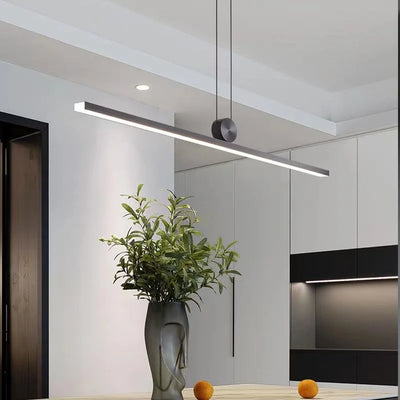 Modern Long Strip LED Pendant Lamp – Minimalist Black Hanging Light for Dining Table, Bar, and Home Decor