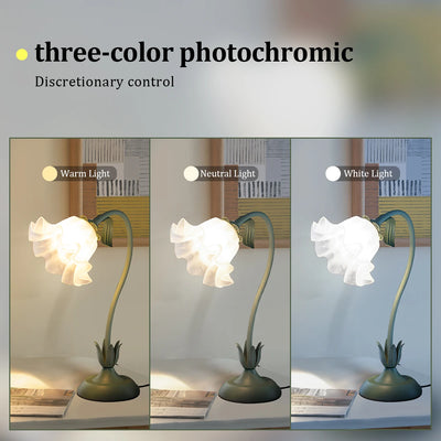 Vintage Flower Bedside Lamp – Green Adjustable LED Table Lamp for Living Room and Bedroom Decoration