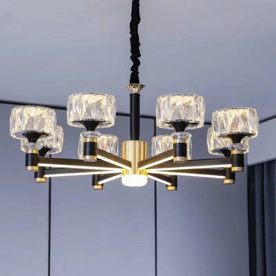 Nordic Light Luxury Living Room LED Crystal Chandelier - Modern Minimalist Dining Room Bedroom Gold and Black Ceiling Lamps