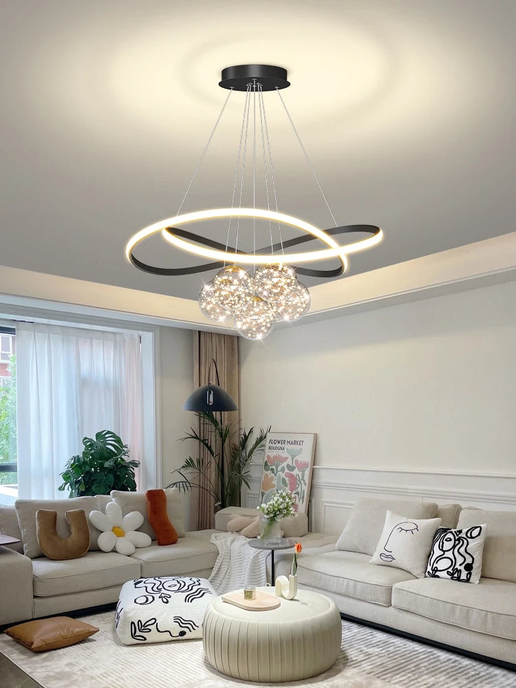 Modern LED Chandelier - Golden Pendant Lighting Fixture for Living Room, Bedroom, Dining Room, Kitchen