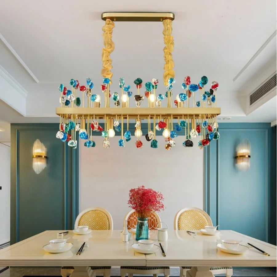 Modern Colorful Crystals Chandelier - Gold Rectangle Chandeliers for Home Living Room Decoration