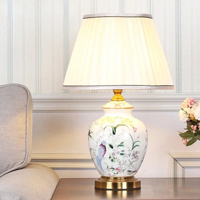 Modern Minimalist Ceramic Table Lamp - Flower Bird Bedside LED Desk Light for Bedroom Study Reading Night Lamps Indoor Home Decor
